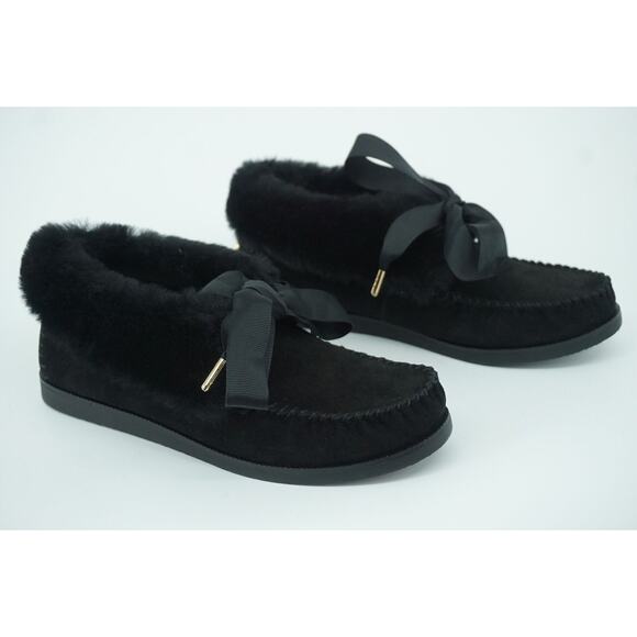 Tory Burch Aberdeen Genuine Rabbit Fur Trim Slipper Bootie Size 6 NIB Black Bow - Picture 2 of 11